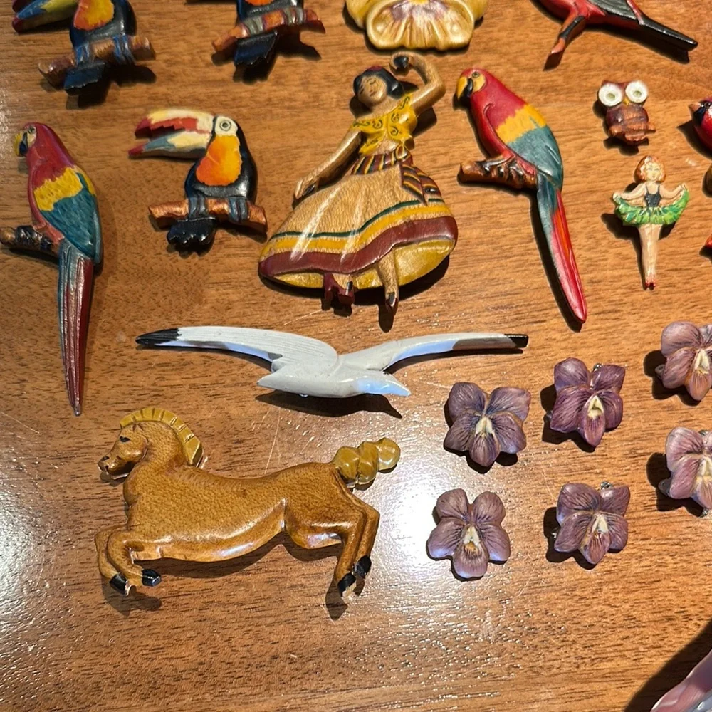 Mid Century Hand Carved Pins
